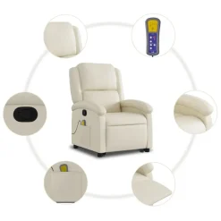 vidaXL Sillón reclinable de masaje de pie cuero artificial color Crema