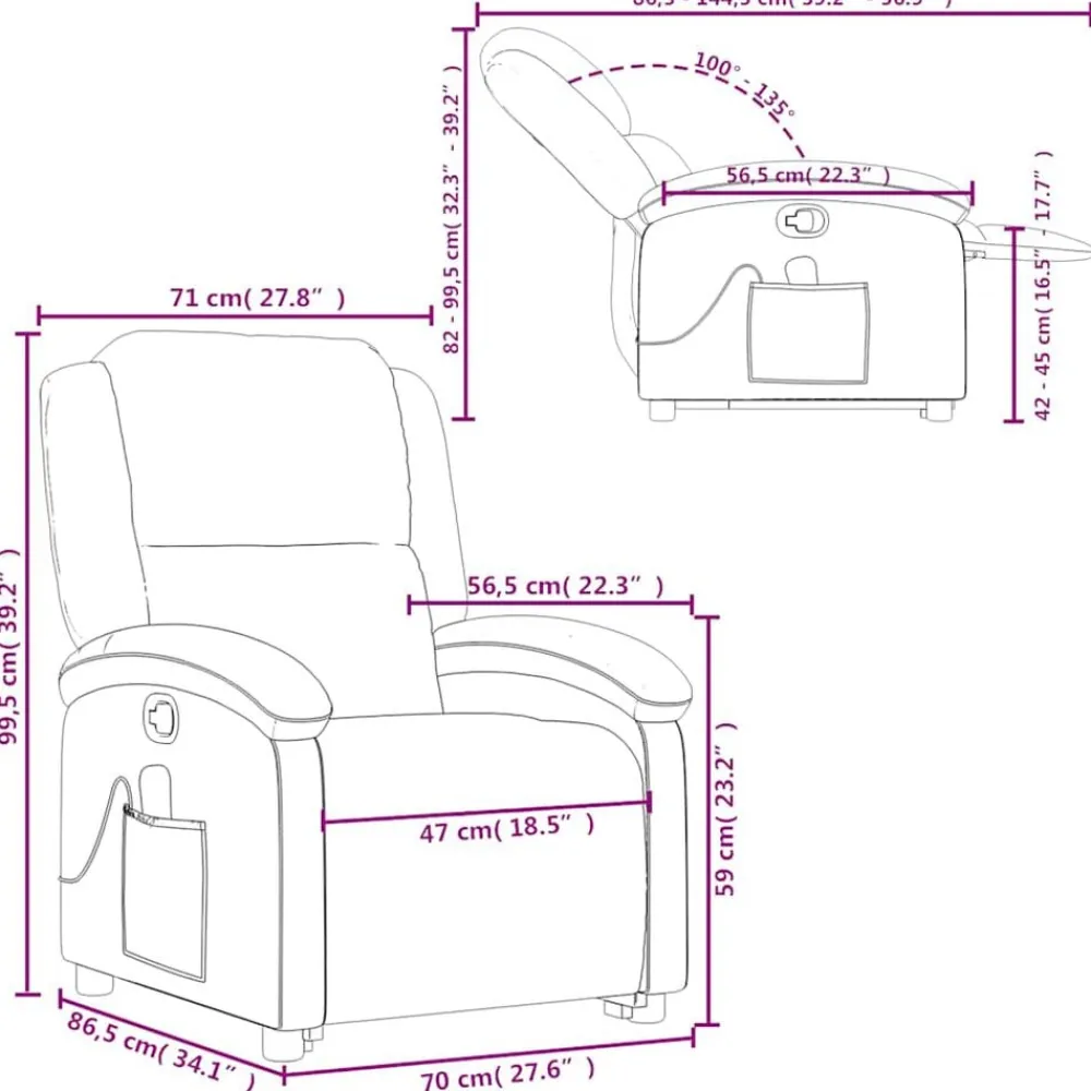 vidaXL Sillas-Sillón reclinable de masaje elevable terciopelo