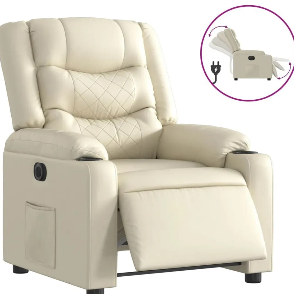 vidaXL Sillón reclinable eléctrico de cuero sintético Crema Sale