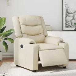 vidaXL Sillón reclinable eléctrico de cuero sintético Crema Sale