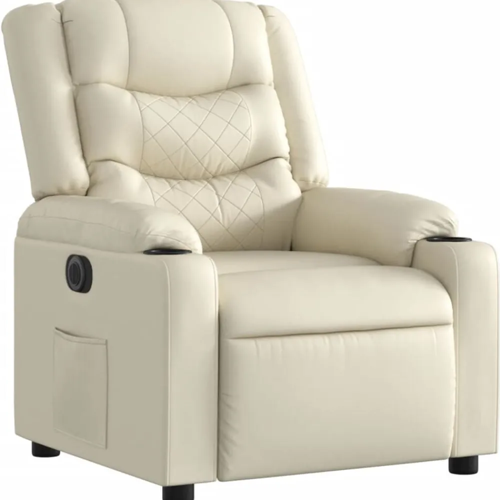 vidaXL Sillón reclinable eléctrico de cuero sintético Crema Sale