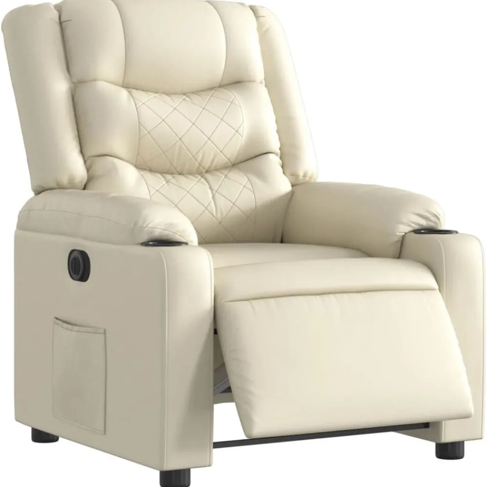 vidaXL Sillón reclinable eléctrico de cuero sintético Crema Sale
