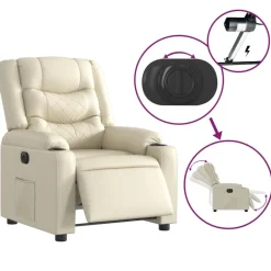 vidaXL Sillón reclinable eléctrico de cuero sintético Crema Sale
