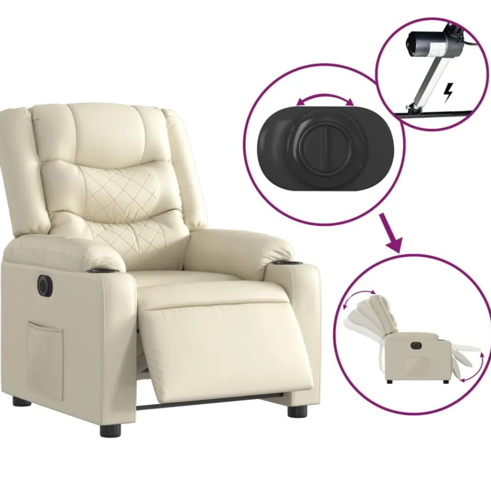 vidaXL Sillón reclinable eléctrico de cuero sintético Crema Sale