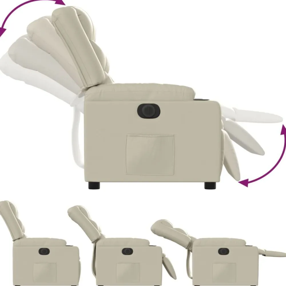 vidaXL Sillón reclinable eléctrico de cuero sintético Crema Sale