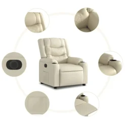 vidaXL Sillón reclinable eléctrico de cuero sintético Crema Sale