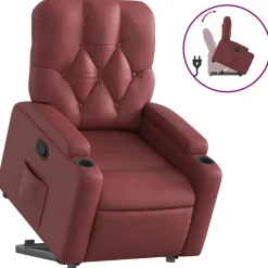 vidaXL Sillas-Sillón reclinable elevable cuero artificial rojo tinto