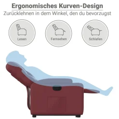 vidaXL Sillas-Sillón reclinable elevable cuero artificial rojo tinto