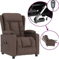vidaXL Sillas-Sillón reclinable eléctrico de cuero sintético marrón