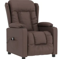 vidaXL Sillas-Sillón reclinable eléctrico de cuero sintético marrón