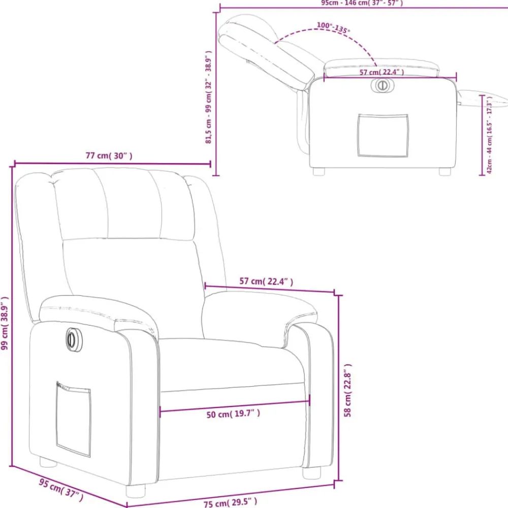 vidaXL Sillas-Sillón reclinable eléctrico tela