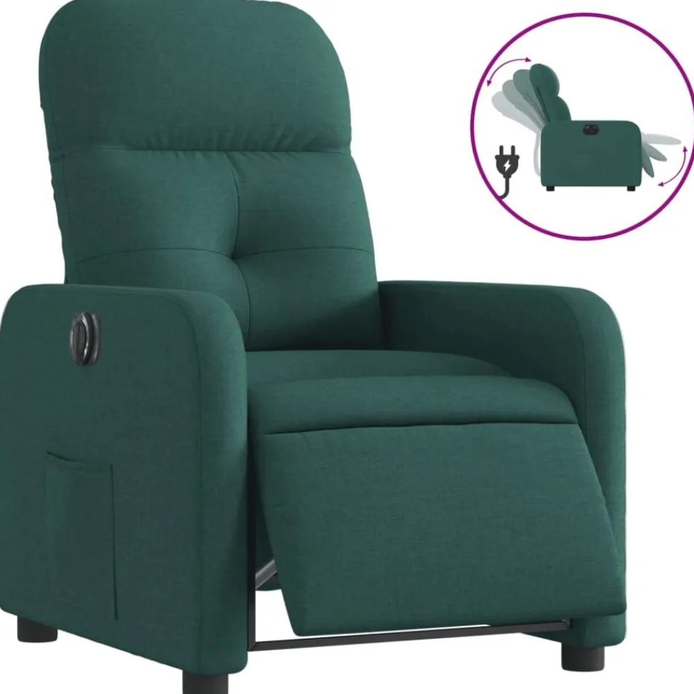 vidaXL Sillón reclinable eléctrico tela Verde oscuro Online