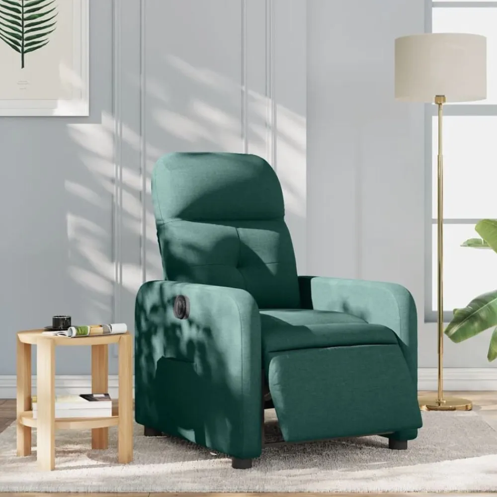 vidaXL Sillón reclinable eléctrico tela Verde oscuro Online