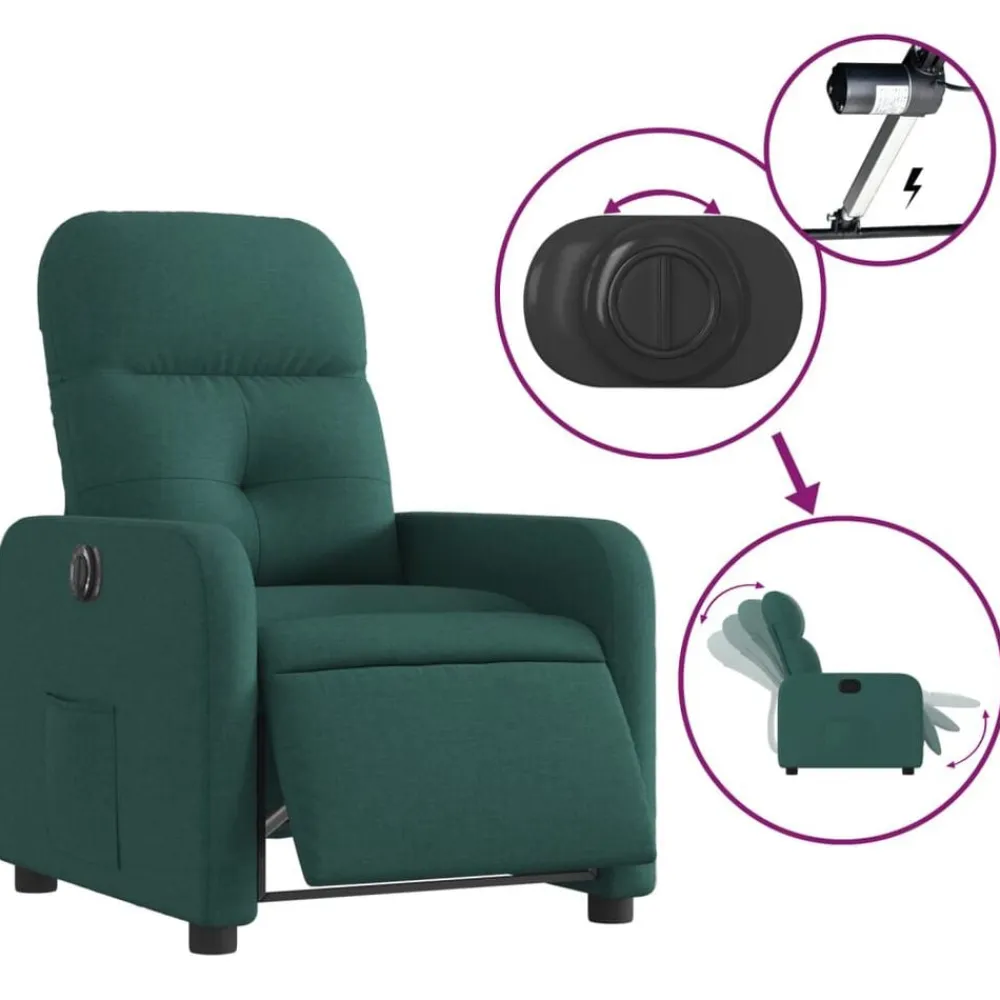vidaXL Sillón reclinable eléctrico tela Verde oscuro Online