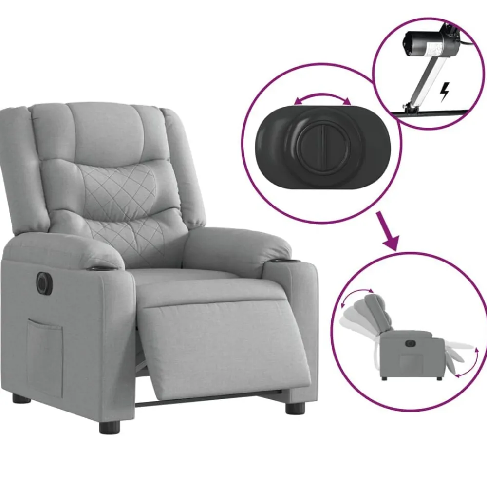 vidaXL Sillón reclinable eléctrico tela Gris claro Clearance