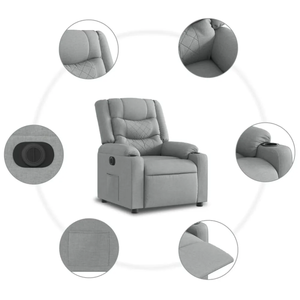 vidaXL Sillón reclinable eléctrico tela Gris claro Clearance