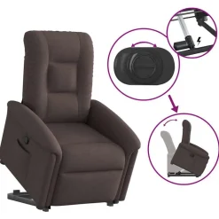 vidaXL Sillas-Sillón reclinable elevable tela marrón oscuro