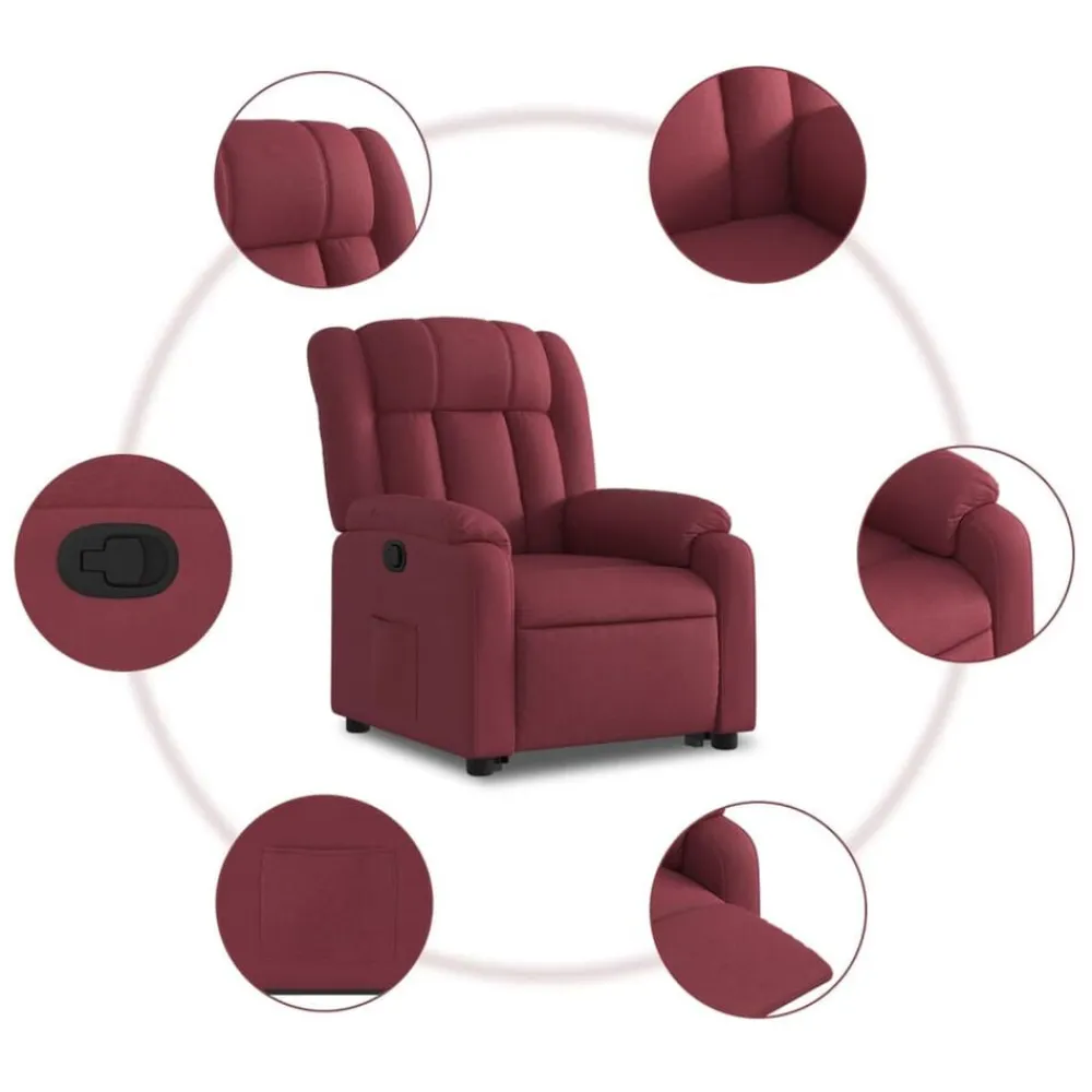 vidaXL Sillón reclinable elevable tela rojo tinto Rojo vino tinto Hot