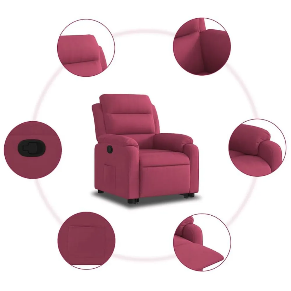 vidaXL Sillón reclinable elevable terciopelo rojo tinto Rojo vino tinto Outlet