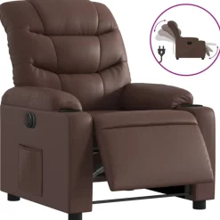 vidaXL Sillas-Sillón reclinable eléctrico de cuero sintético marrón