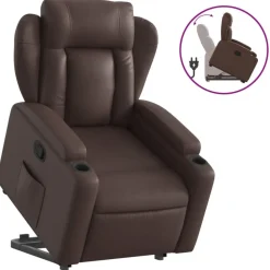 vidaXL Sillas-Sillón reclinable elevable cuero sintético marrón