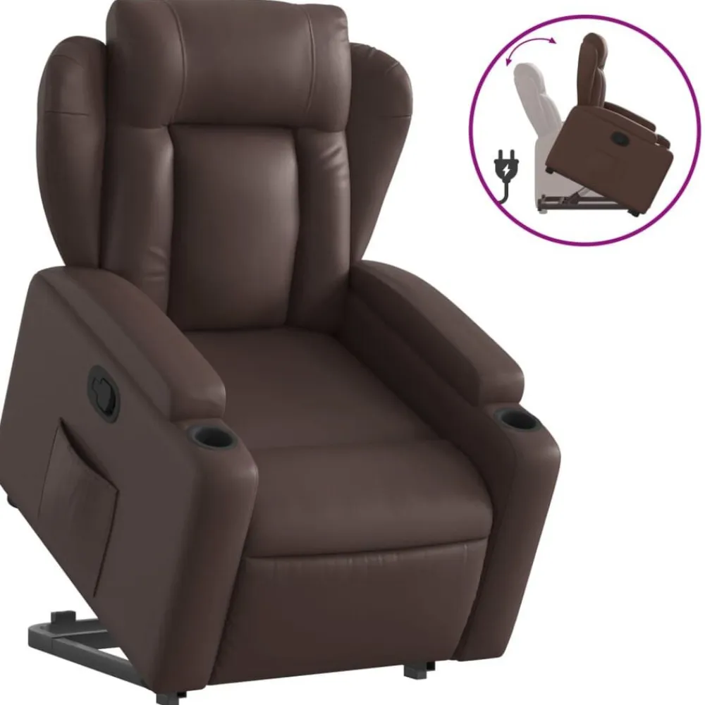 vidaXL Sillas-Sillón reclinable elevable cuero sintético marrón