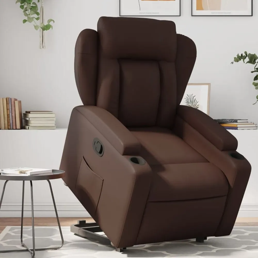 vidaXL Sillas-Sillón reclinable elevable cuero sintético marrón