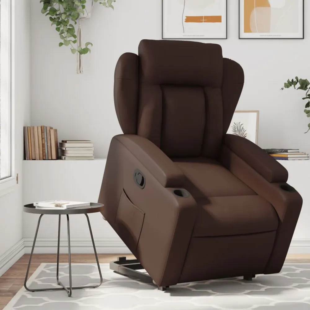 vidaXL Sillas-Sillón reclinable elevable cuero sintético marrón