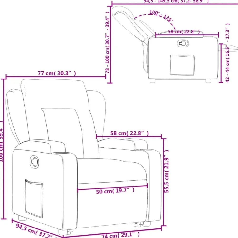 vidaXL Sillas-Sillón reclinable elevable cuero sintético marrón