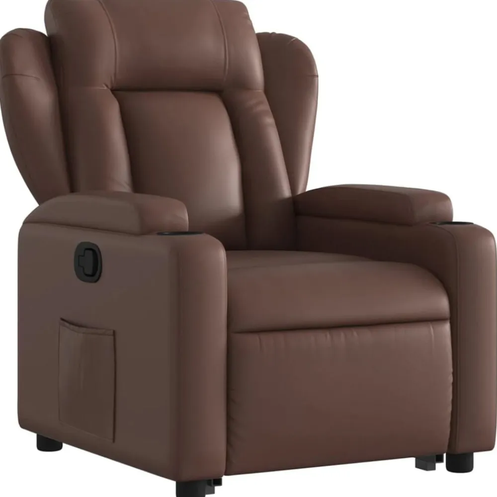 vidaXL Sillas-Sillón reclinable elevable cuero sintético marrón