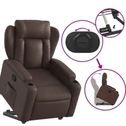 vidaXL Sillas-Sillón reclinable elevable cuero sintético marrón