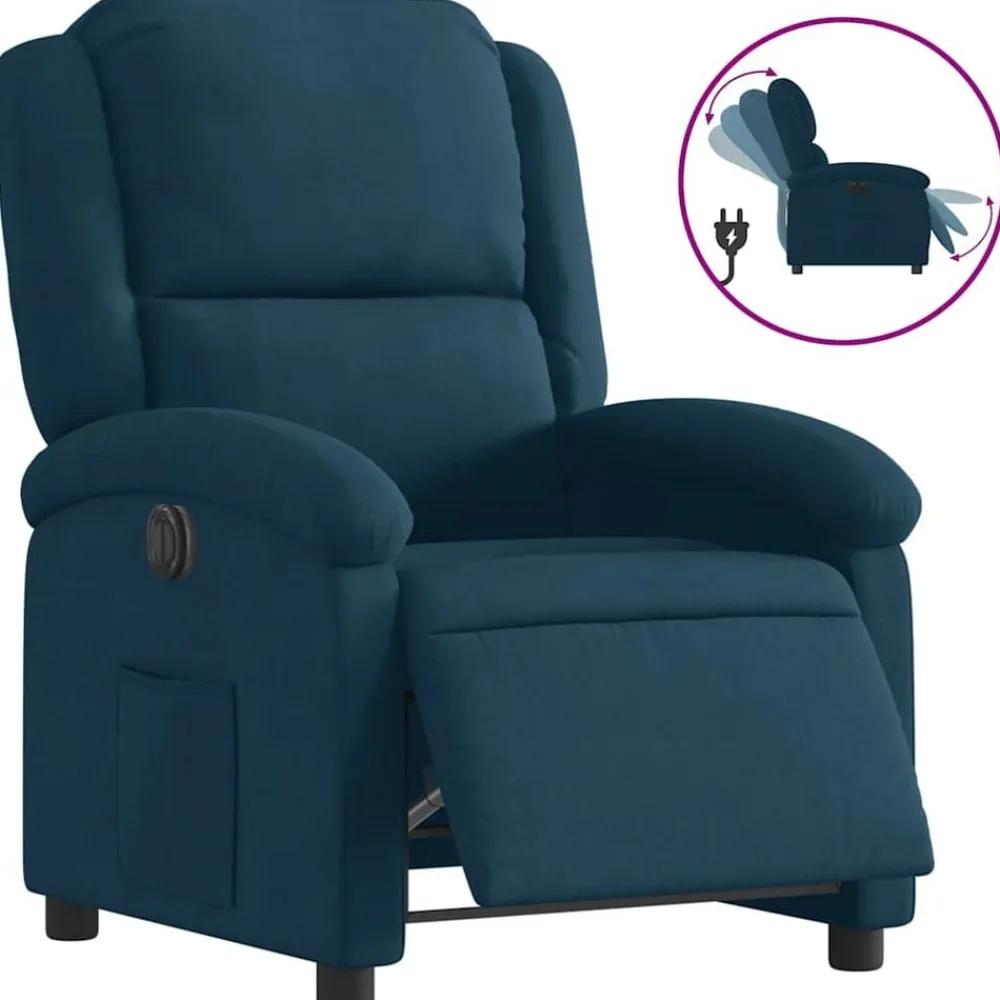 vidaXL Sillón reclinable eléctrico terciopelo Azul Clearance