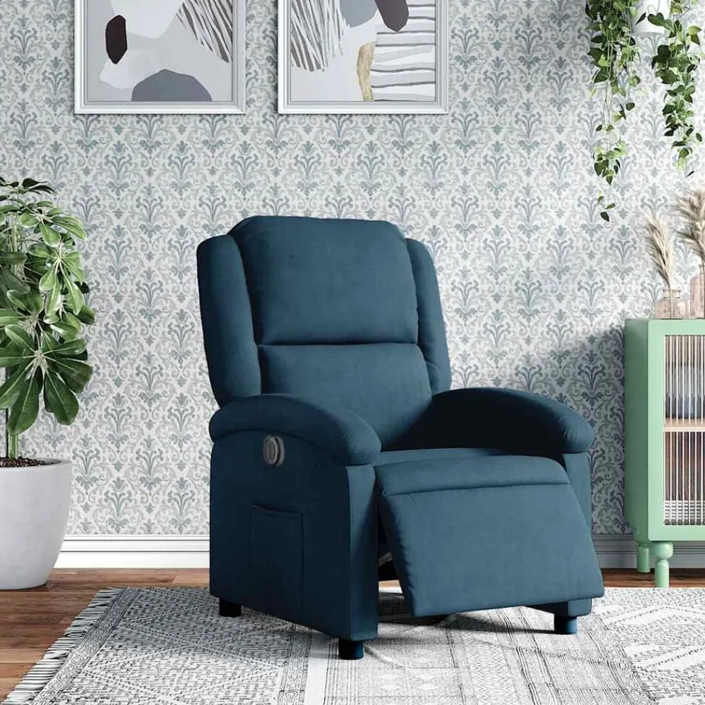 vidaXL Sillón reclinable eléctrico terciopelo Azul Clearance