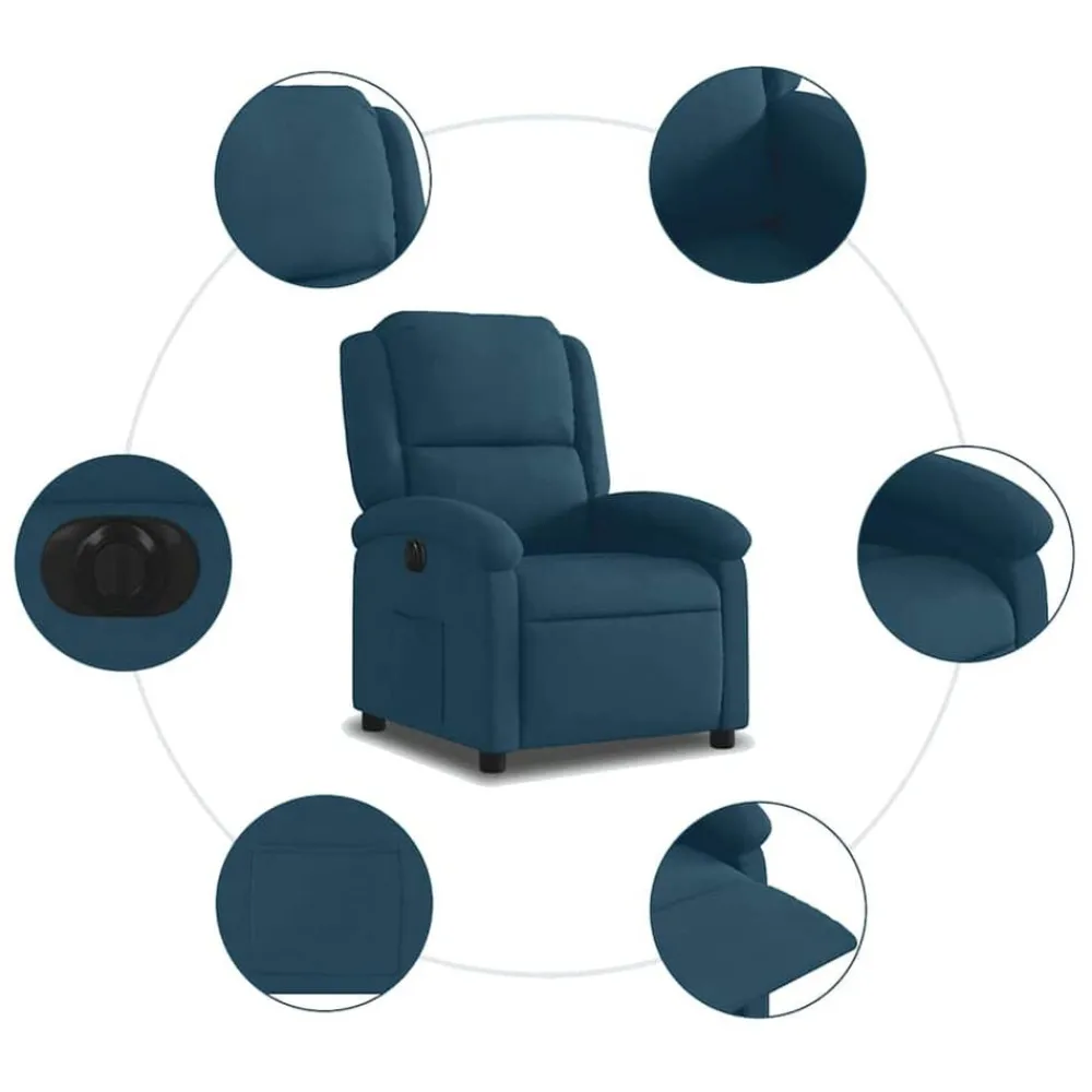 vidaXL Sillón reclinable eléctrico terciopelo Azul Clearance