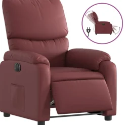 vidaXL Sillas-Sillón reclinable eléctrico de cuero sintético rojo tinto