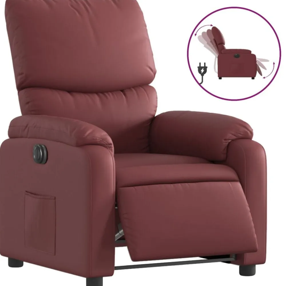 vidaXL Sillas-Sillón reclinable eléctrico de cuero sintético rojo tinto