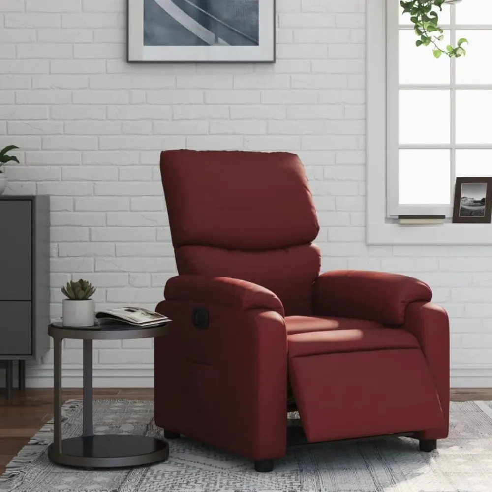 vidaXL Sillas-Sillón reclinable eléctrico de cuero sintético rojo tinto