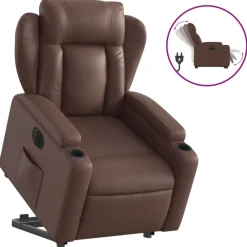 vidaXL Sillón reclinable elevable eléctrico de cuero sintético marrón Marr&oacute;n Online