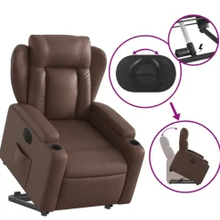 vidaXL Sillón reclinable elevable eléctrico de cuero sintético marrón Marr&oacute;n Online