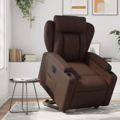 vidaXL Sillón reclinable elevable eléctrico de cuero sintético marrón Marr&oacute;n Online