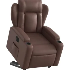 vidaXL Sillón reclinable elevable eléctrico de cuero sintético marrón Marr&oacute;n Online