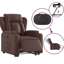 vidaXL Sillón reclinable elevable eléctrico de cuero sintético marrón Marr&oacute;n Online