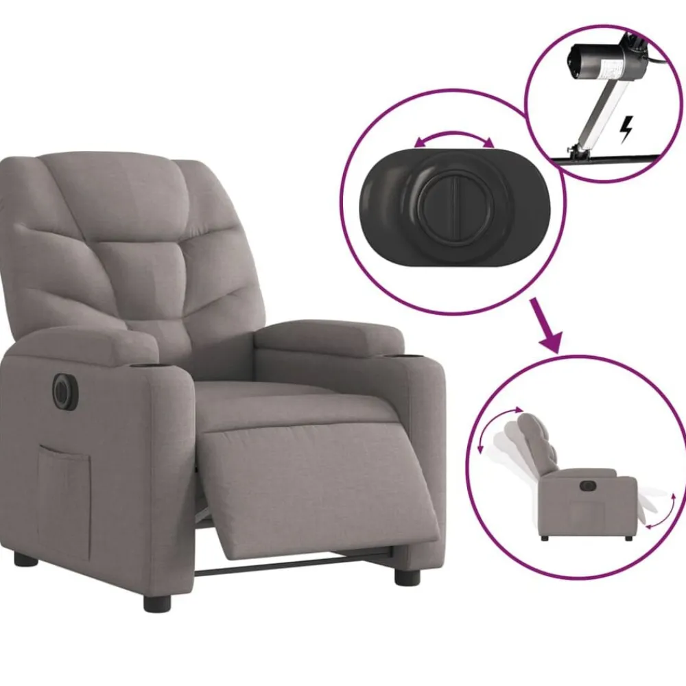 vidaXL Sillón reclinable eléctrico tela gris Taupé Clearance