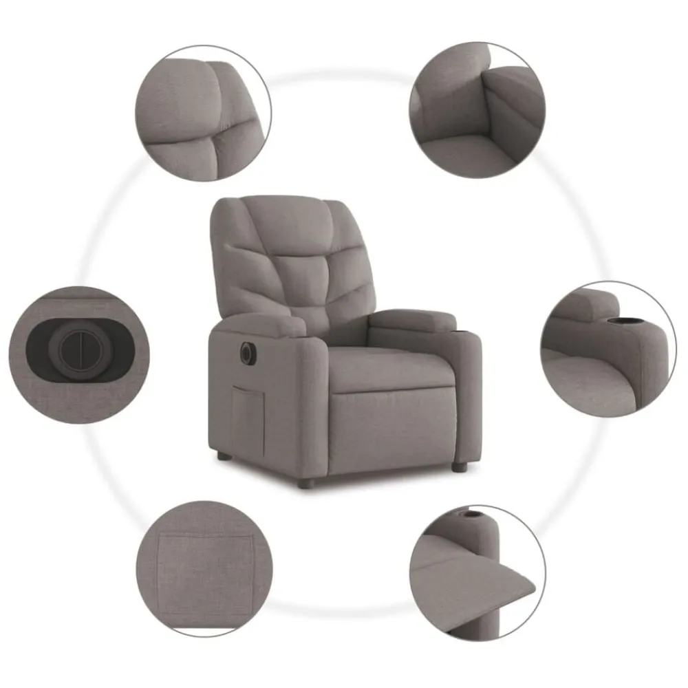 vidaXL Sillón reclinable eléctrico tela gris Taupé Clearance
