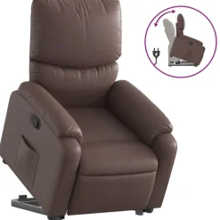 vidaXL Sillón reclinable elevable cuero sintético marrón Marr&oacute;n New