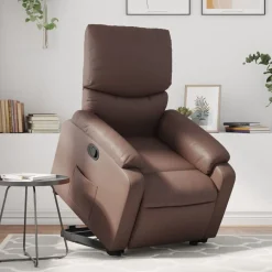 vidaXL Sillón reclinable elevable cuero sintético marrón Marr&oacute;n New