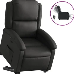 vidaXL Sillón reclinable eléctrico elevable cuero auténtico Negro Sale