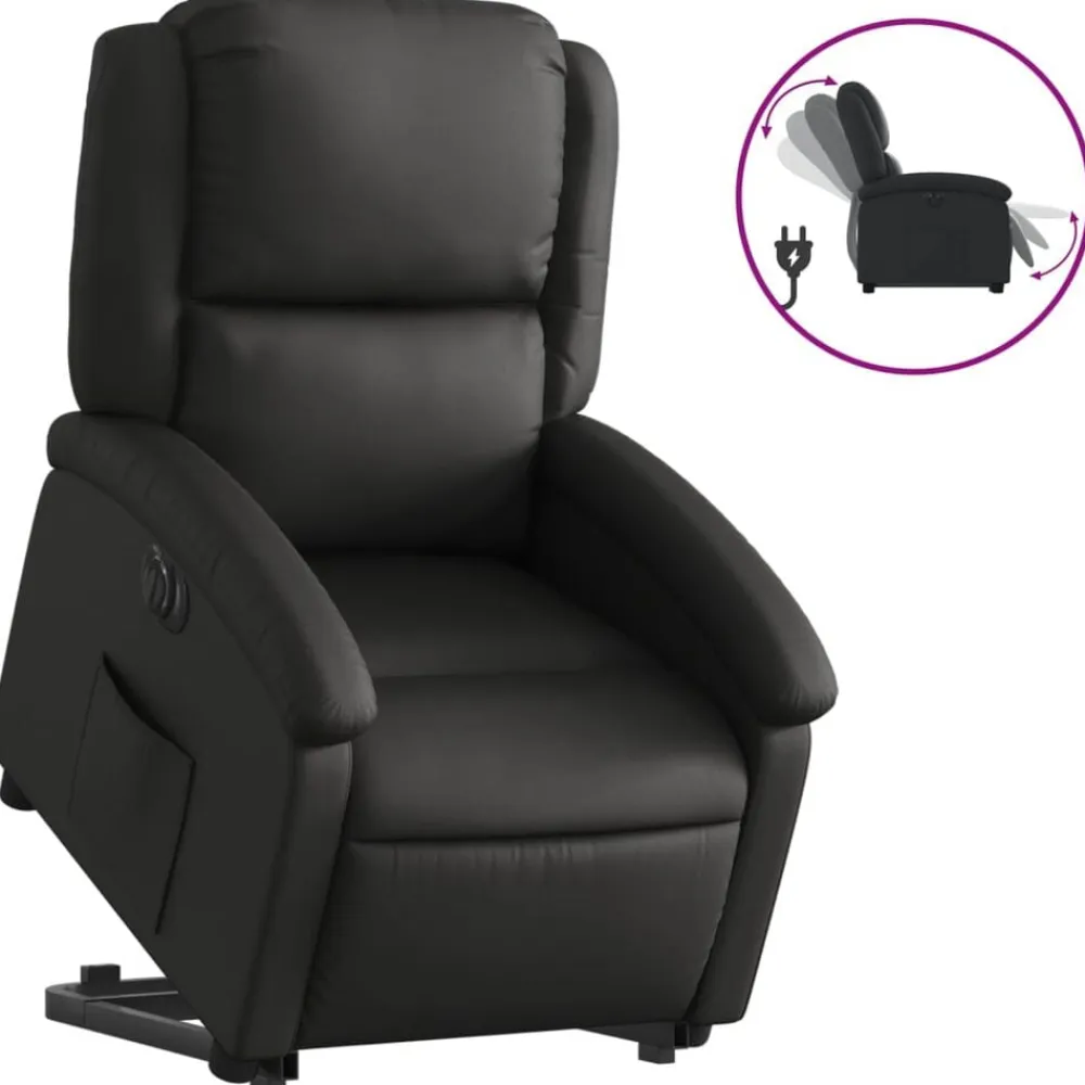 vidaXL Sillón reclinable eléctrico elevable cuero auténtico Negro Sale