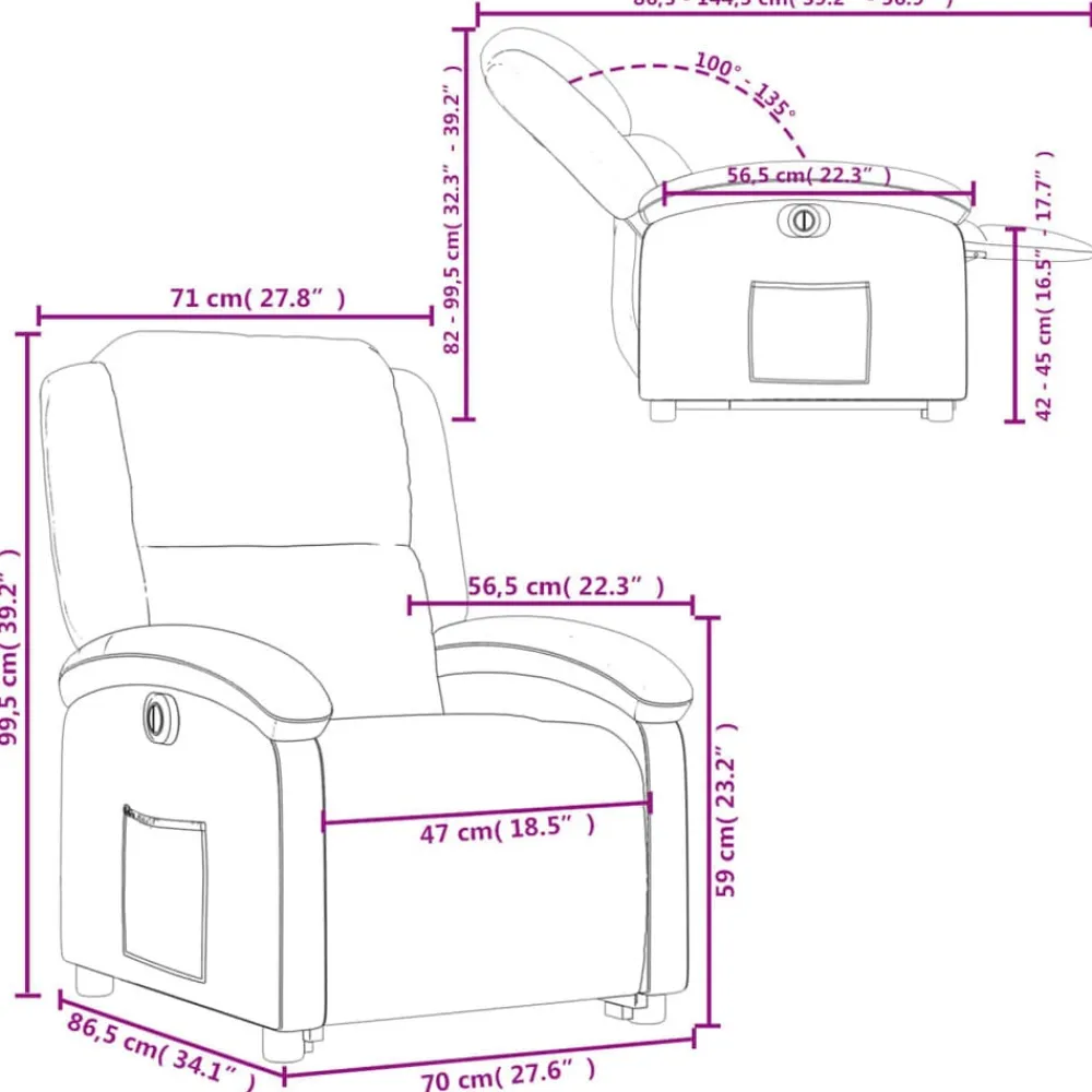 vidaXL Sillón reclinable eléctrico elevable cuero auténtico Negro Sale