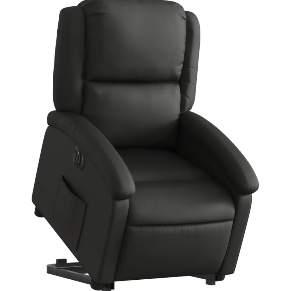 vidaXL Sillón reclinable eléctrico elevable cuero auténtico Negro Sale